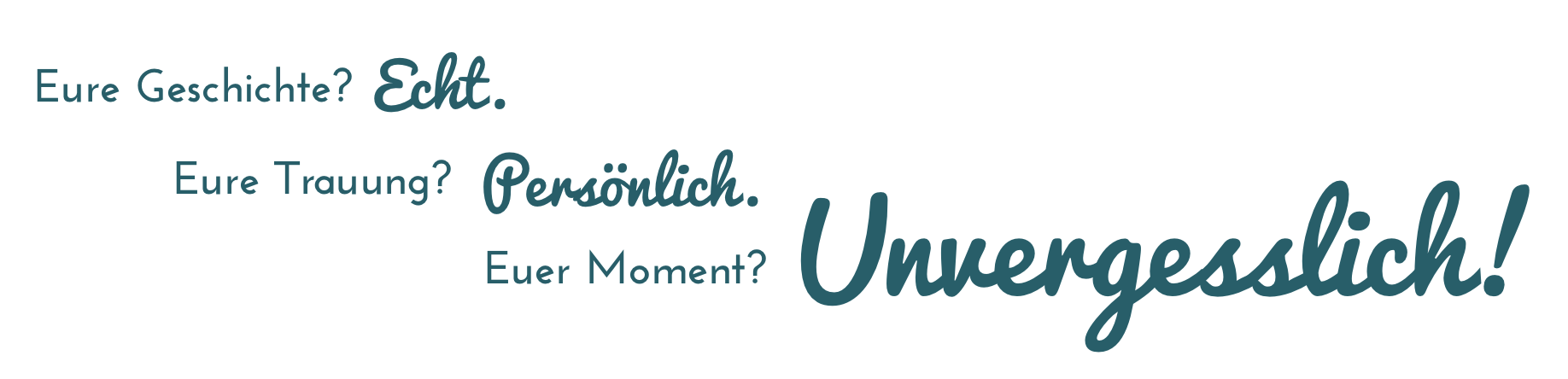 Schriftzug von The CommitMoment: Eure Geschichte? Echt. Eure Trauung? Persönlich. Euer Moment? Unvergesslich.